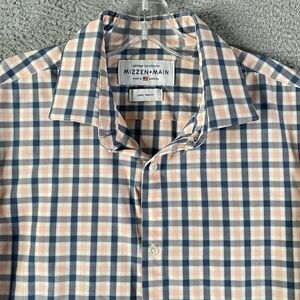 Mizzen Main Shirt Mens Large Trim Fit Pink Blue Plaid Button Long Sleeve Preppy